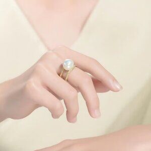 Genevive 14K Gold Plated Sterling Silver Freshwater Pearl Ring Sz 7 NWT-A101